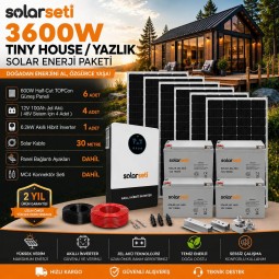 3600W Tiny House / Yazlık Solar Enerji Paketi - 48v 100Ah Jel Akü - 6.2Kw Akıllı Hibrit İnverter 3600W Tiny House / Yazlık Solar Enerji Paketi - 48v 100Ah Jel Akü - 6.2Kw Akıllı Hibrit İnverter